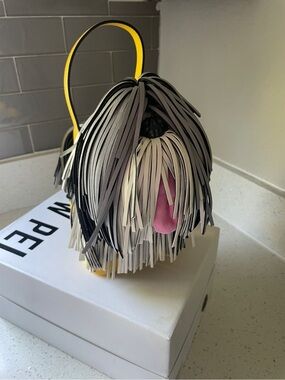 JW PEI Fringe Dog Crossbody Bag in Black, White, Gray & Yellow